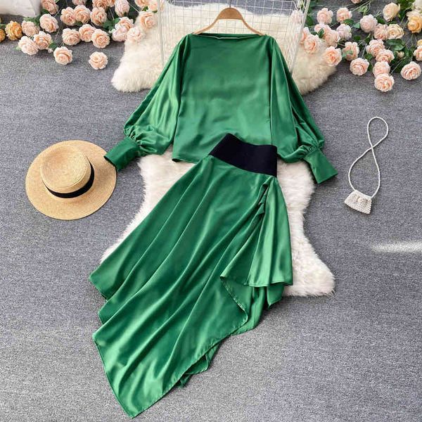 two piece dress fashion suit women's one shoulder off lantern sleeve loose two piece set high waist thin irregular skirt mjlr, White
two piece dress fashion suit women's one shoulder off lantern sleeve loose two piece set high waist thin irregular skirt mjlr, White