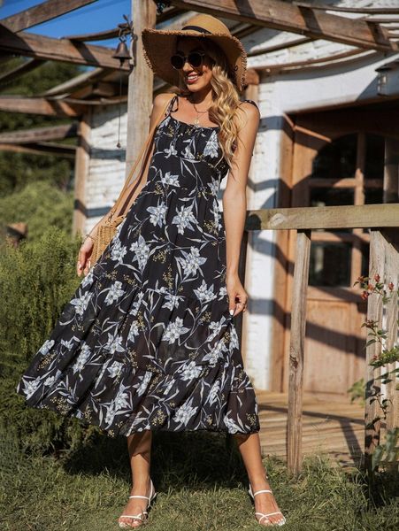 floral print tie shoulder ruched bust ruffle hem cami dress y6we#, Black;gray
floral print tie shoulder ruched bust ruffle hem cami dress y6we#, Black;gray