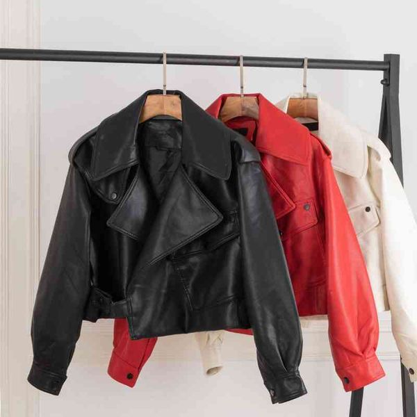 new spring women faux leather jacket turndown collar pu motorcycle jackets loose streetwear outerwear black red white coat l220728
new spring women faux leather jacket turndown collar pu motorcycle jackets loose streetwear outerwear black red white coat l220728