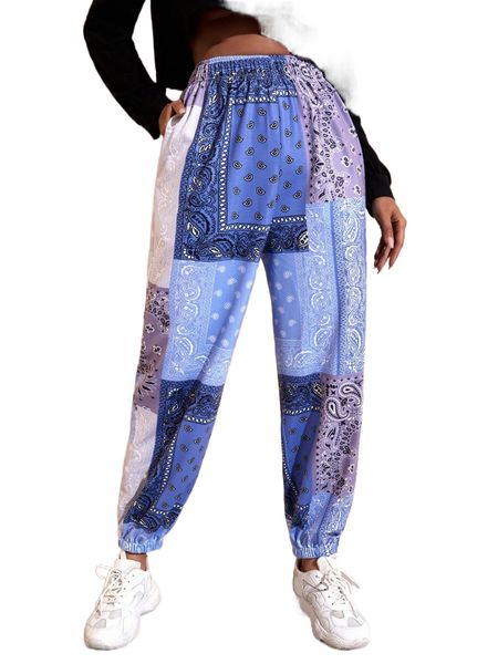 paisley print colorblock slant pockets sweatpants k4iq#, Black;white
paisley print colorblock slant pockets sweatpants k4iq#, Black;white