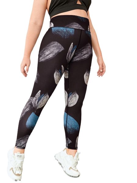 plus four-way stretch floral print sports leggings w1od#, Black
plus four-way stretch floral print sports leggings w1od#, Black