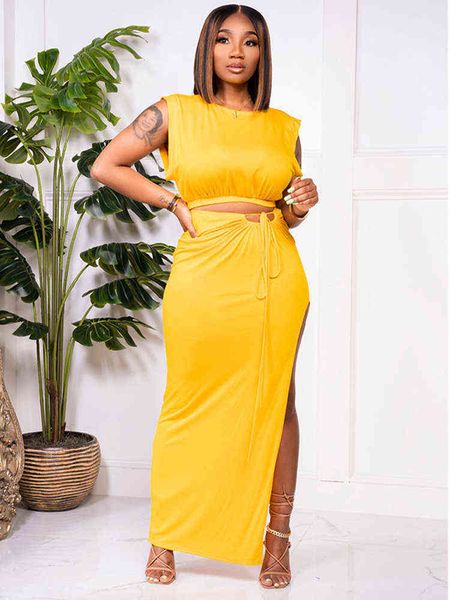 simple solid two piece dress sets summer clothes for women sleeveless slim fit crop and side high split maxi skirt outfits, White
simple solid two piece dress sets summer clothes for women sleeveless slim fit crop and side high split maxi skirt outfits, White