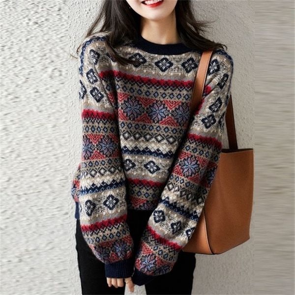 christmas sweater women's autumn and winter pullover round neck lazy thick ethnic sweater women 201223, White;black
christmas sweater women's autumn and winter pullover round neck lazy thick ethnic sweater women 201223, White;black