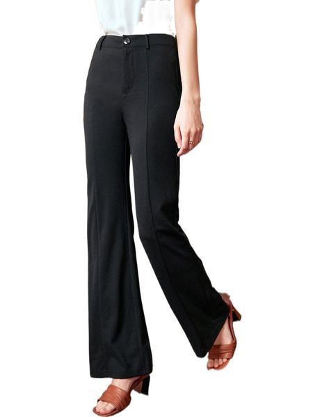 high waist solid pants a81q#, Black;white 
high waist solid pants a81q#, Black;white