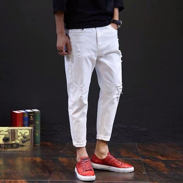 men's jeans white men's ripped harem pants casual capri-pants mens jeansmen's, Blue 
men's jeans white men's ripped harem pants casual capri-pants mens jeansmen's, Blue