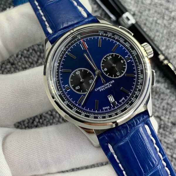 right n quality hand men premier 42mm dark blue dial rubber belt watch quartz chronograph leather strap floding clasp mens dress on fast, Slivery;brown
right n quality hand men premier 42mm dark blue dial rubber belt watch quartz chronograph leather strap floding clasp mens dress on fast, Slivery;brown