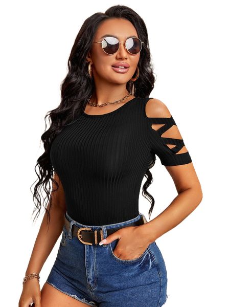 criss cross cold shoulder tee c3a4#, White
criss cross cold shoulder tee c3a4#, White