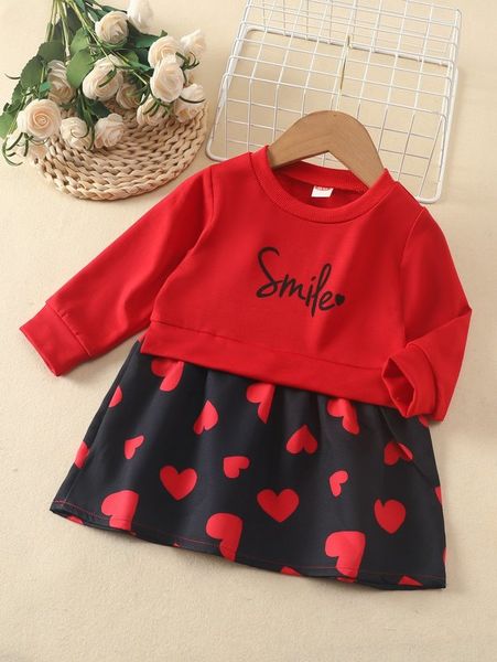 baby letter and heart print 2 in 1 sweatshirt dress she, Black