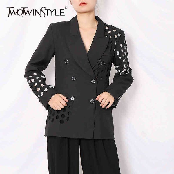 white hollow out blazer for women notched long sleeve solid chic blazers female fashion clothing spring 210423, White;black
white hollow out blazer for women notched long sleeve solid chic blazers female fashion clothing spring 210423, White;black