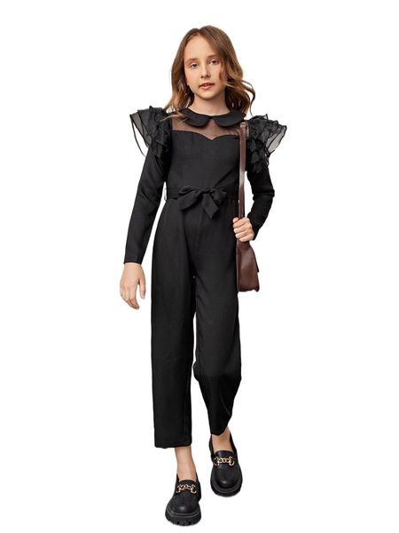 girls contrast mesh peter-pan collar layered trim belted jumpsuit 75ry#, White;black
girls contrast mesh peter-pan collar layered trim belted jumpsuit 75ry#, White;black