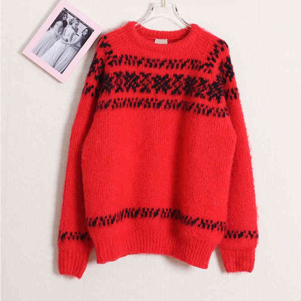 women's knits tees ce family's autumn and winter snowflake red full body jacquard pattern mohair men's women's same knit, White
women's knits tees ce family's autumn and winter snowflake red full body jacquard pattern mohair men's women's same knit, White