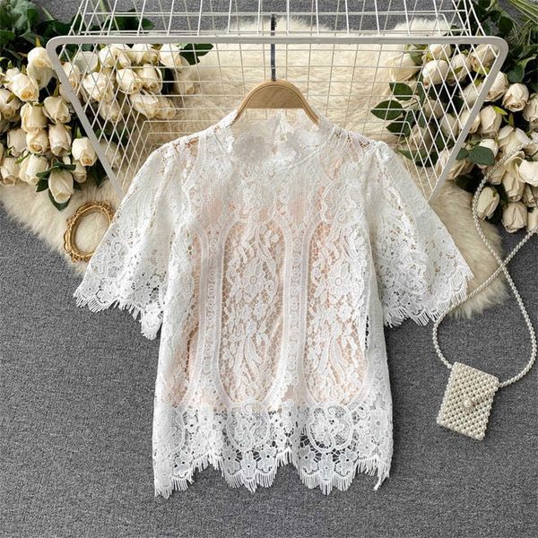 deat women hollow out lace temperament slim shirt solid color short sleeve stand collar fashion spring summer 11b752 210709, White
deat women hollow out lace temperament slim shirt solid color short sleeve stand collar fashion spring summer 11b752 210709, White
