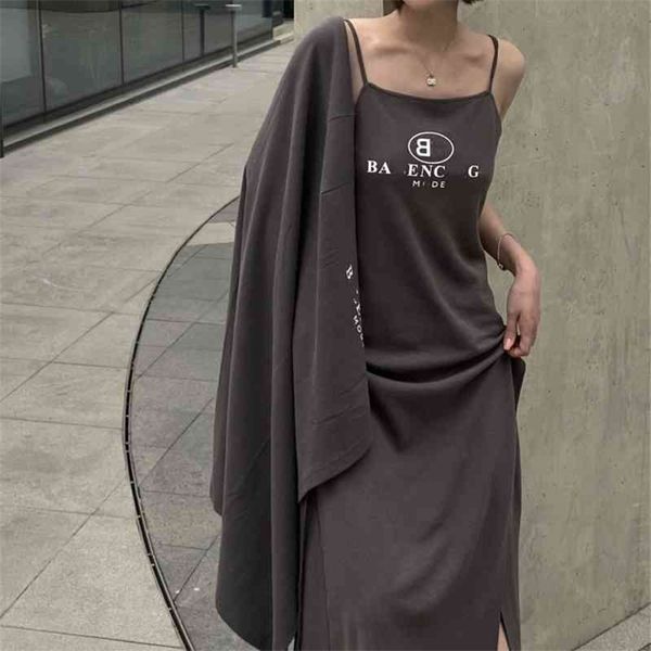 2022 new special offer summer bb grey irregular split dress letter print suspender long skirt, Black;gray
2022 new special offer summer bb grey irregular split dress letter print suspender long skirt, Black;gray