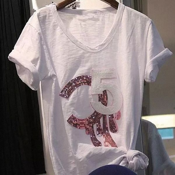 2202 women sequins pink t shirt letter casual short sleeve sequined t-shirt fashion tee femme print lady clothes y52f#, White
2202 women sequins pink t shirt letter casual short sleeve sequined t-shirt fashion tee femme print lady clothes y52f#, White