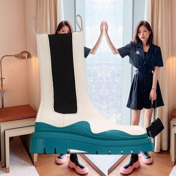 two tone tire chelsea boots women platform chunky boot lady luxe design men calf desiger mid tube calfskin slip-on style round toe boots whi, Black
two tone tire chelsea boots women platform chunky boot lady luxe design men calf desiger mid tube calfskin slip-on style round toe boots whi, Black