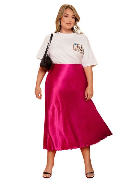 plus solid lettuce trim high waist skirt 07lt#, Black 
plus solid lettuce trim high waist skirt 07lt#, Black