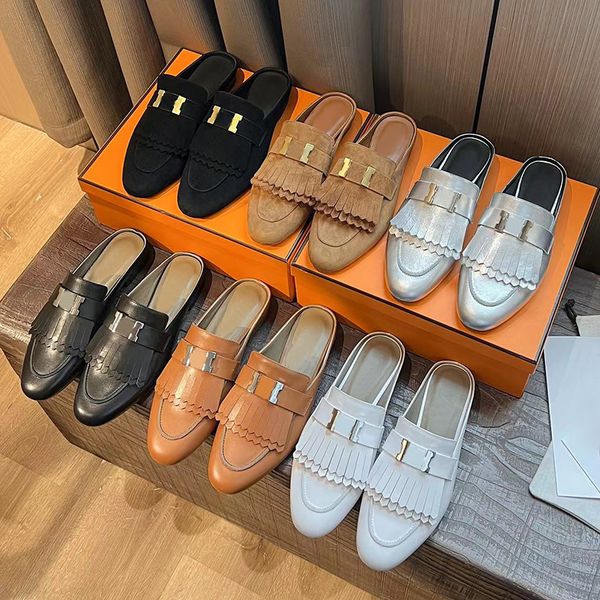 designer women's slippers h metal buckle leather comfortable flat bottom baotou flip flop, Black
designer women's slippers h metal buckle leather comfortable flat bottom baotou flip flop, Black