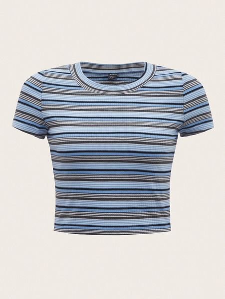 mod striped print crop tee a6fy#, White
