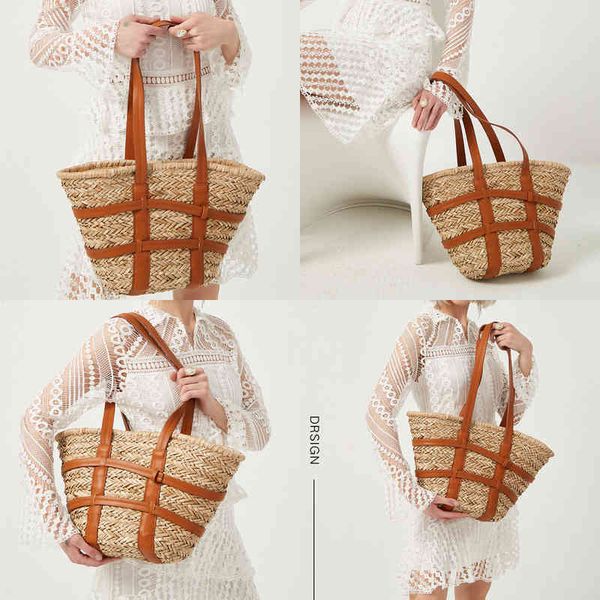 evening bags designer rattan big tote women s straw weaving handbags brand faux leather pu shoulder female summer beach bucket 220428 
evening bags designer rattan big tote women s straw weaving handbags brand faux leather pu shoulder female summer beach bucket 220428