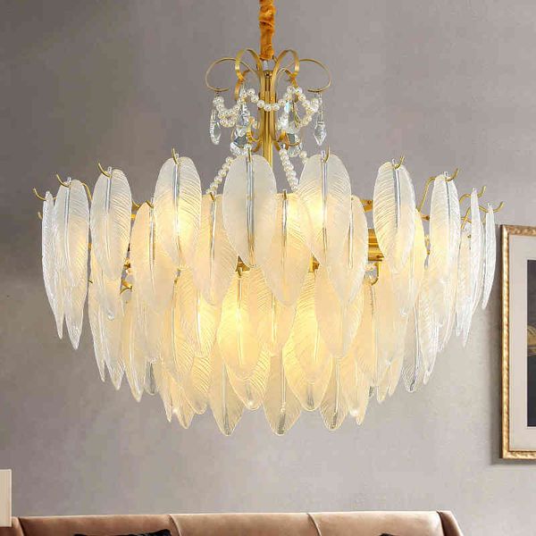 pendant lamps french light luxury chandelier modern simple living room main lamp pearl feather creative all copper cloak bed dining