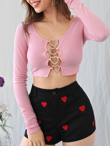 scoop neck ring rib-knit crop tee i13n#, White