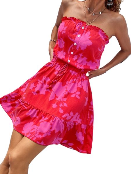 floral print ruffle hem tube dress f1nl#, Black;gray
floral print ruffle hem tube dress f1nl#, Black;gray