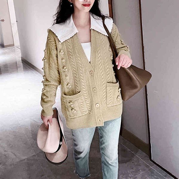 women's knits & tees fried dough twist s autumn milk tea navy collar sweater loose women's cardigan jacket, White
women's knits & tees fried dough twist s autumn milk tea navy collar sweater loose women's cardigan jacket, White