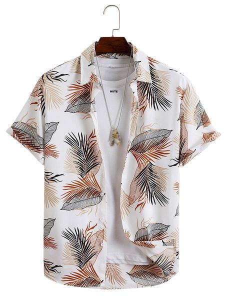 men 1pc tropical print shirt t6y7#, White;black 
men 1pc tropical print shirt t6y7#, White;black