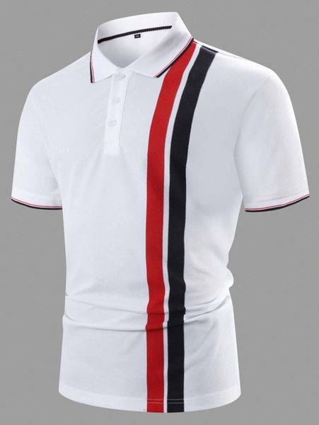 men colorblock striped trim polo shirt 153z#, White;black 
men colorblock striped trim polo shirt 153z#, White;black