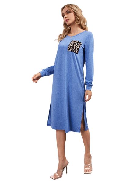 leopard print split hem tee dress g5yk#, Black;gray