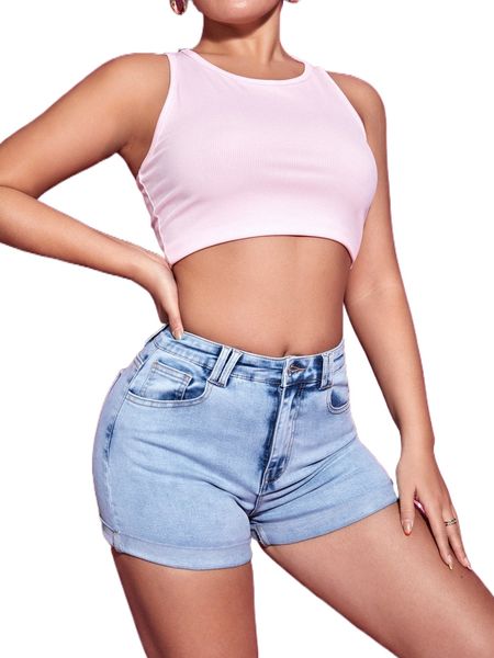 rolled hem slant pocket denim shorts 501p#, White;black 
rolled hem slant pocket denim shorts 501p#, White;black