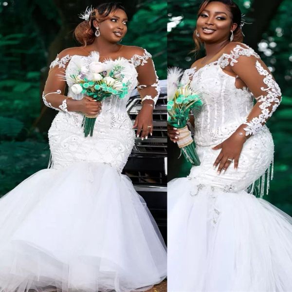 gorgeous plus size mermaid wedding dresses bridal gown with long sleeves lace applique custom made scoop neckline vestido de novia, White
gorgeous plus size mermaid wedding dresses bridal gown with long sleeves lace applique custom made scoop neckline vestido de novia, White