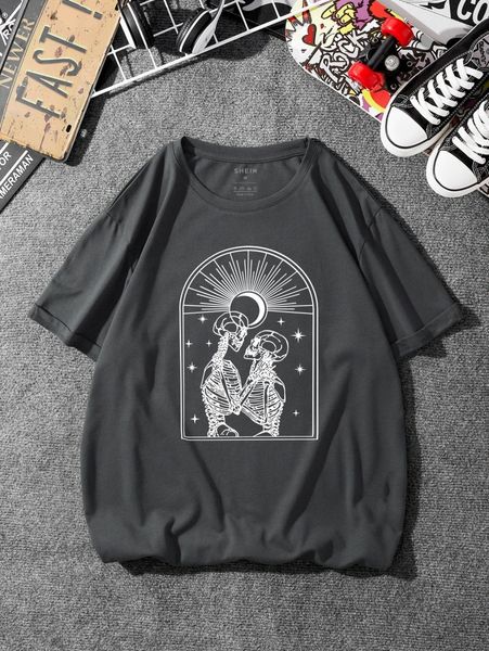men skull print tee o5ce#, White;black