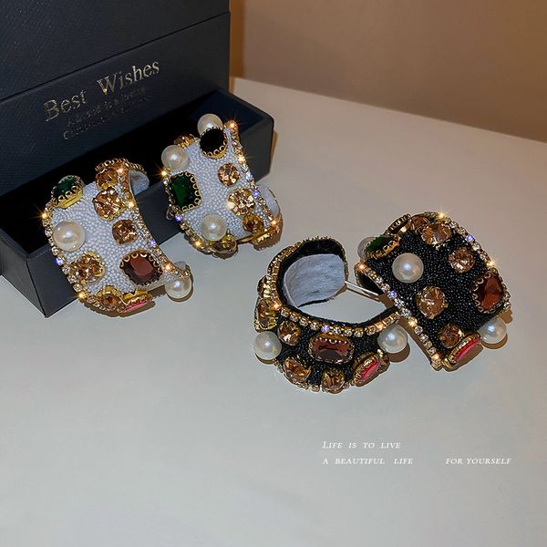 925 silver needle pearl colorful crystals earrings european and american retro affordable luxury advanced c- shaped ear ring unique design e, Golden
925 silver needle pearl colorful crystals earrings european and american retro affordable luxury advanced c- shaped ear ring unique design e, Golden