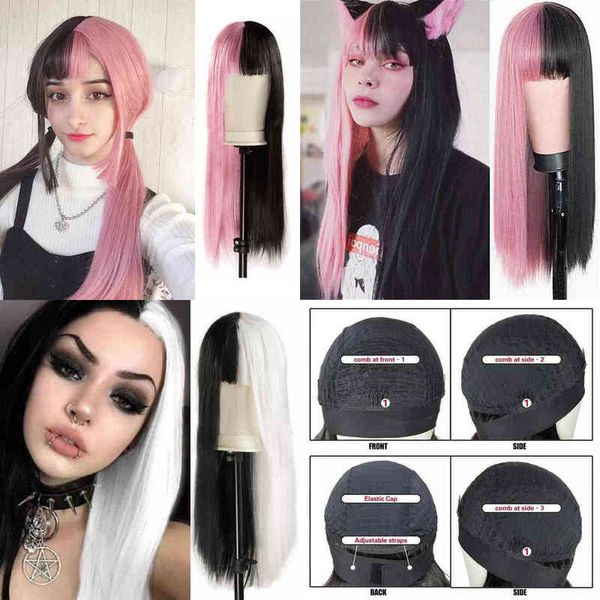 lolita cosplay wigs half pink black long straight synthetic halloween two ombre color for women girl 220622
lolita cosplay wigs half pink black long straight synthetic halloween two ombre color for women girl 220622