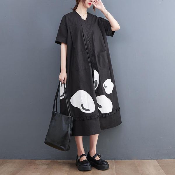 japanese style v-neck pockets dress chic girls street wear fashion black summer ruffle print women casual midi, Black;gray
japanese style v-neck pockets dress chic girls street wear fashion black summer ruffle print women casual midi, Black;gray