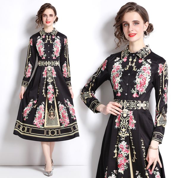 2022 retro floral pleated black dress woman designer long sleeve resort party slim lapel button shirt dresses runway women clothes spring au, Black;gray
2022 retro floral pleated black dress woman designer long sleeve resort party slim lapel button shirt dresses runway women clothes spring au, Black;gray