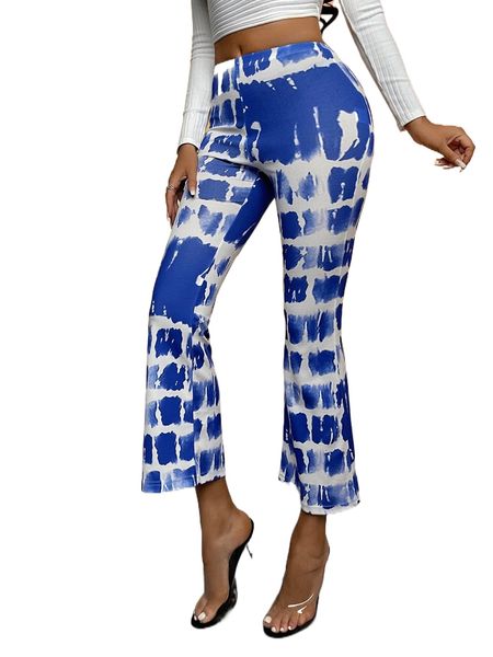 high waist tie dye flare leg pants 113b#, Black;white
high waist tie dye flare leg pants 113b#, Black;white