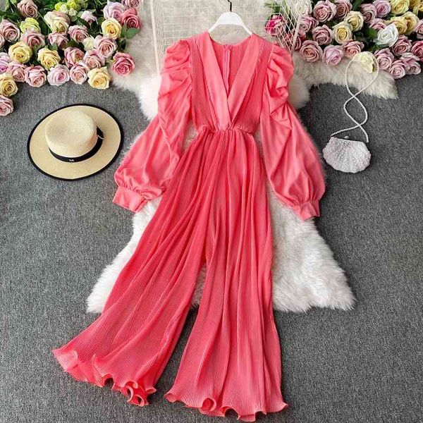 women's two piece pants fall french style bubble sleeve v-neck jumpsuit high waist draped pleated wide leg bell bottomed w45u, White
women's two piece pants fall french style bubble sleeve v-neck jumpsuit high waist draped pleated wide leg bell bottomed w45u, White