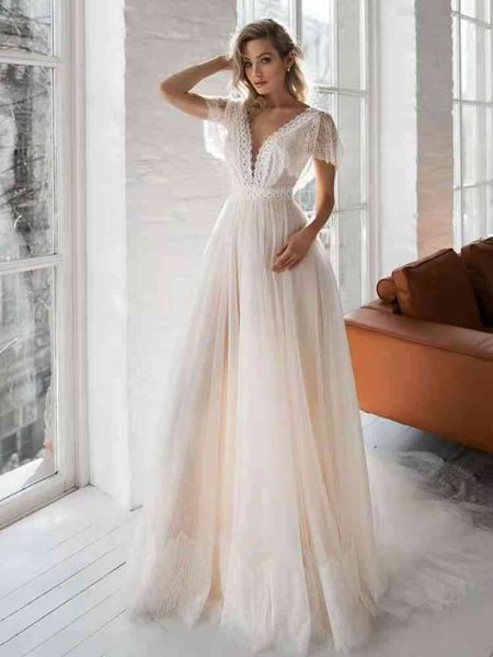 ball gown wedding dresses short sleeved wedding dress mori bride simple deep v-neck slim a-line travel pography small tail soft yarn shows t, White
ball gown wedding dresses short sleeved wedding dress mori bride simple deep v-neck slim a-line travel pography small tail soft yarn shows t, White
