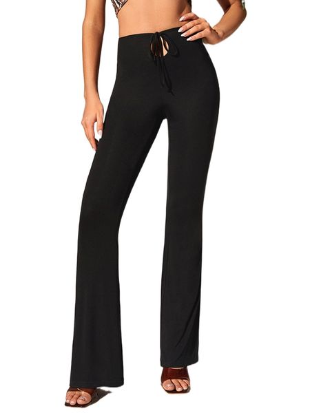 tall knot f.ront bootcut l.eg p.ants k15w#, Black;white