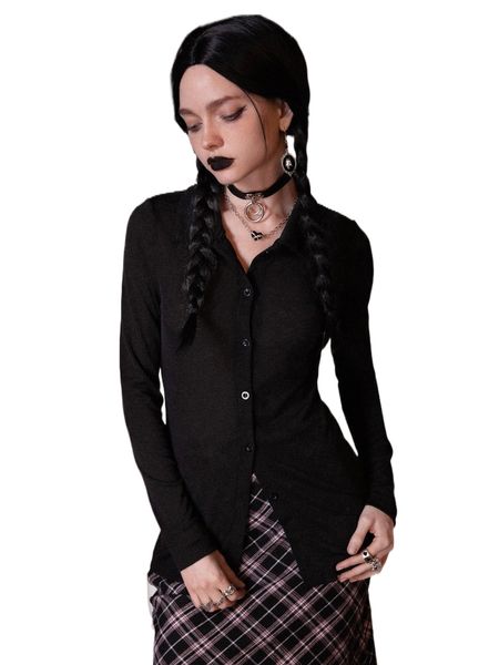 romwe dark academia solid button front tee t2i6#, White
romwe dark academia solid button front tee t2i6#, White