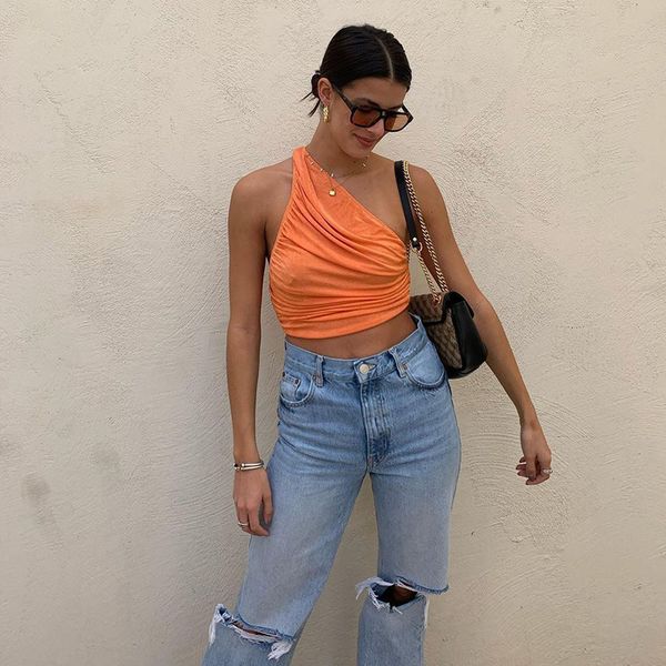 womens summer t shirt one shoulder crop camisoles women ruched short tank white black green orange cropped cami y2k, Black;white
womens summer t shirt one shoulder crop camisoles women ruched short tank white black green orange cropped cami y2k, Black;white