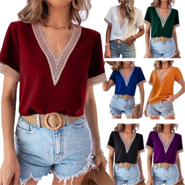 women fashion summer soild color hollowed out v-neck blouse tshirt 220511, White
women fashion summer soild color hollowed out v-neck blouse tshirt 220511, White