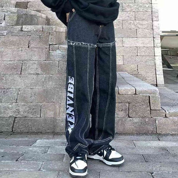 embroidered bet series line jeans men's baggy washed retro straight casual denim trousers hip-hop street pants black t220803, Blue 
embroidered bet series line jeans men's baggy washed retro straight casual denim trousers hip-hop street pants black t220803, Blue