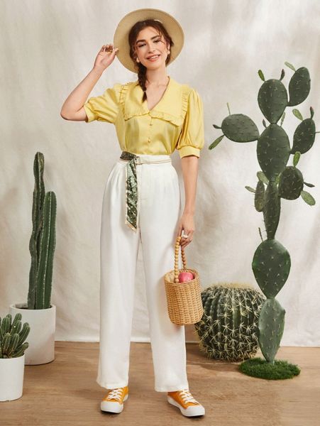 solid high waist pants without belt 17m1#, Black;white
solid high waist pants without belt 17m1#, Black;white