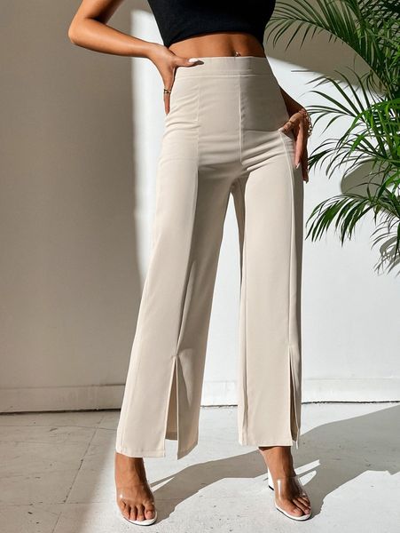 petite split hem straight leg pants r3j0#, Black;white
petite split hem straight leg pants r3j0#, Black;white