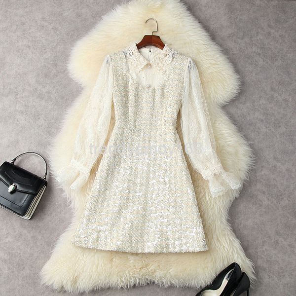 casual dresses autumn women's heavy industry sequin lace flare sleeve splicing tweed french light mature dress t12680, Black;gray
casual dresses autumn women's heavy industry sequin lace flare sleeve splicing tweed french light mature dress t12680, Black;gray