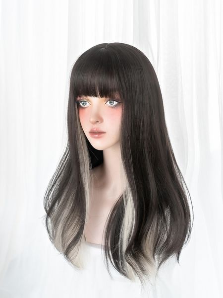 two tone long straight synthetic wig with bangs, Golden;white
two tone long straight synthetic wig with bangs, Golden;white