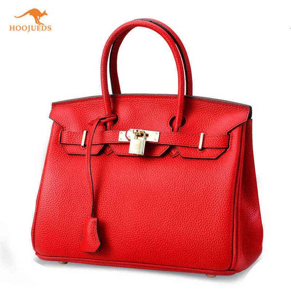 classic bag women's hand leather red bride's urban simple fashion